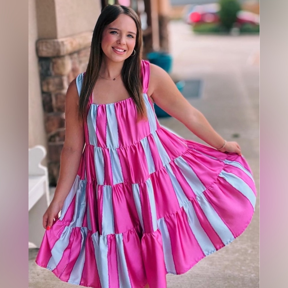 Entro Pink and Blue Striped Mini Dress
